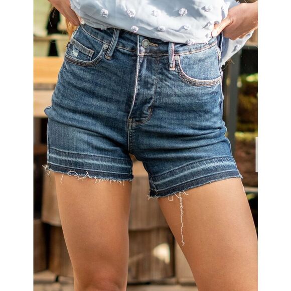 JUDY BLUE RELEASED HEM TUMMY CONTROL TOP SHORTS STYLE JB150329 Size L - Picture 1 of 6